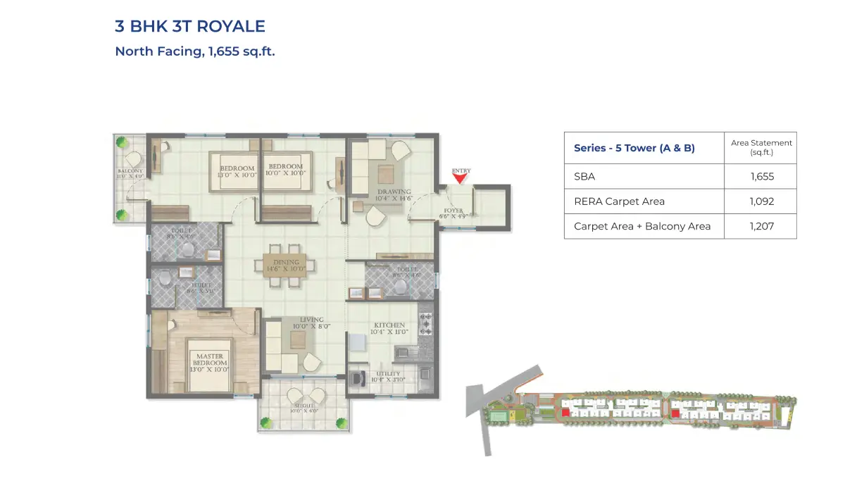 Abhee Bommasandra 3bhk 3t floor plan