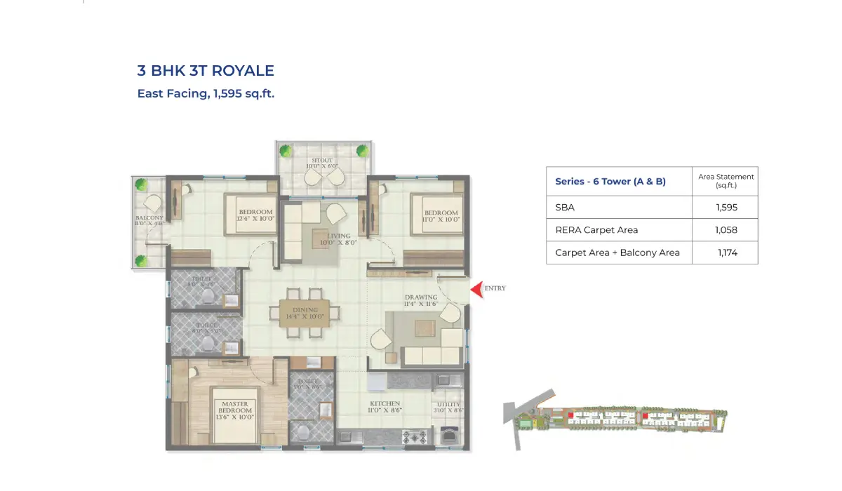 Abhee Bommasandra floor plan 3 bhk 3t royale
