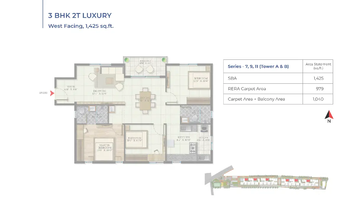 Abhee Codename Skyline Vista floor plan 3 bhk 2t west facing