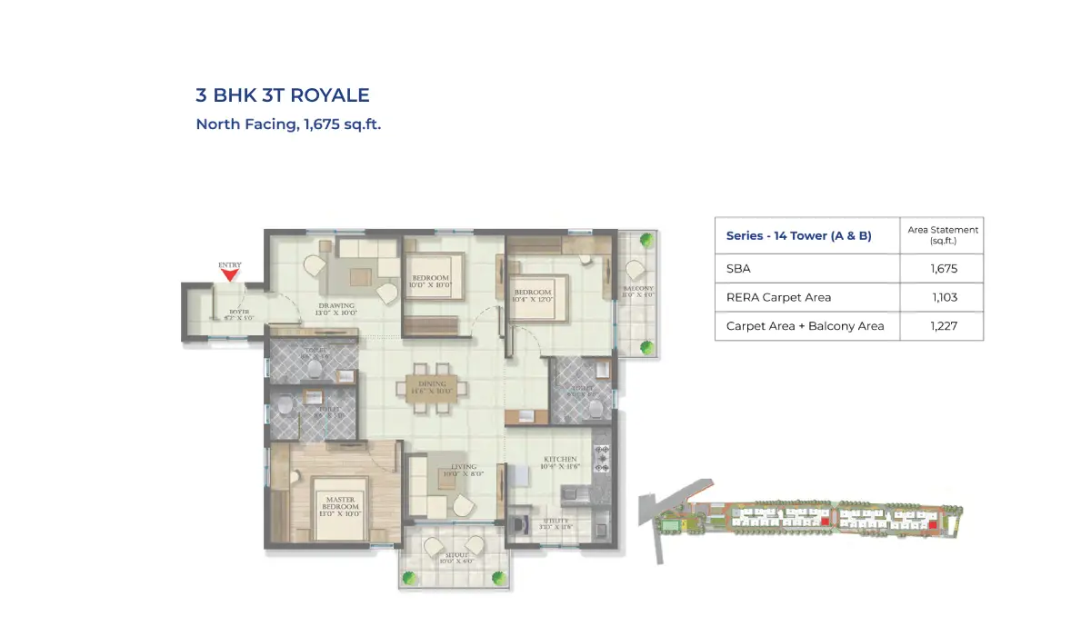Abhee Codename Skyline Vista floor plan 3 bhk 3t north facing